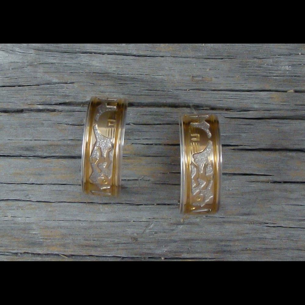 RARE! Native American Navajo 12KGF & Sterling Silver Story Hoop Earrings